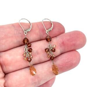 Estate Sterling Silver 925 Chocolate Crystal Dangle Latchback Earrings